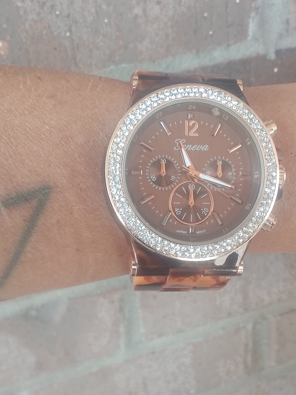 Geneva Rose Gold and Brown Crystal Accent Women's Watch